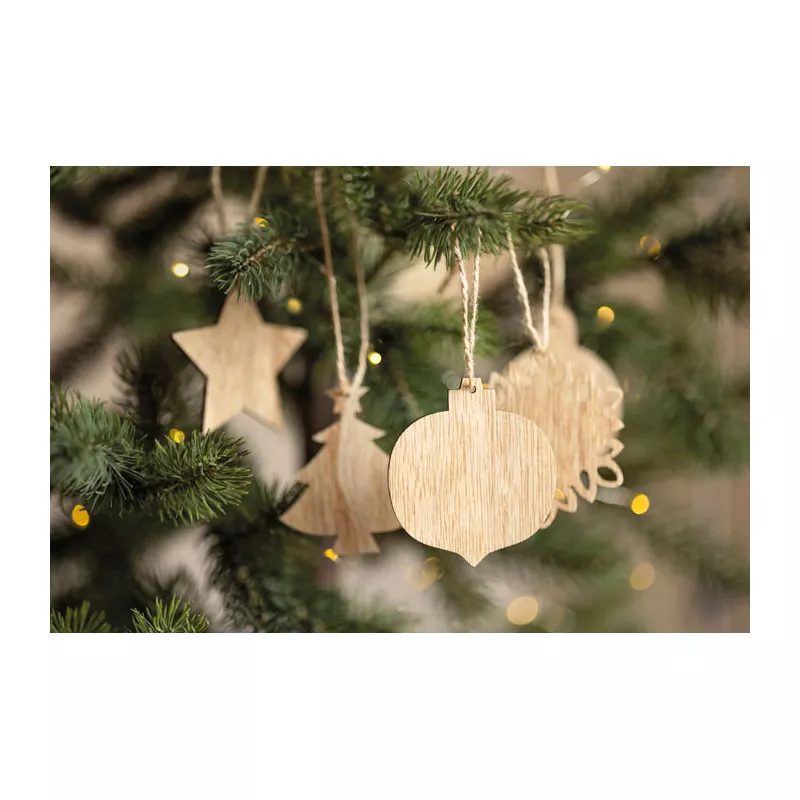 Ozdoby choinkowe z drewna bukowego 6 szt. CHRISET - Drewna (CX1495-40)