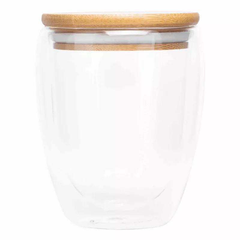Dwuścienna szklanka z pokrywą z bambusa. Przezroczysta, odporna na temperaturę, o pojemności ok. 250 ml - transparentny (56-0304451)