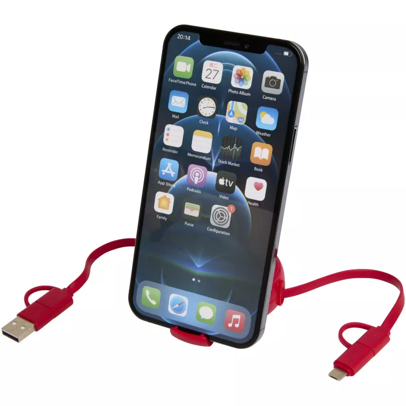 Alasia zwijany kabel do synchronizacji danych i szybkiego ładowania 5 w 1 45 W o długości 100 cm z tworzyw sztucznych i aluminium pochodzących z recyklingu - Czerwony (12442021)