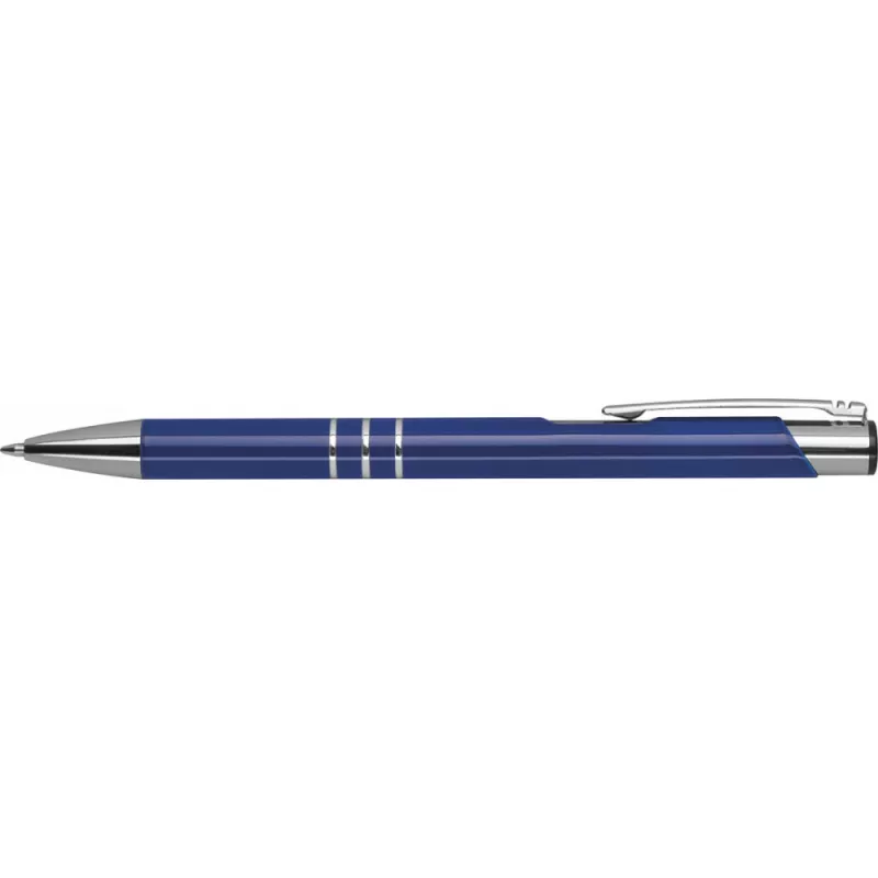 Niebieski długopis metalowy z trzema chromowanymi ringami idealne pod grawer reklamowy