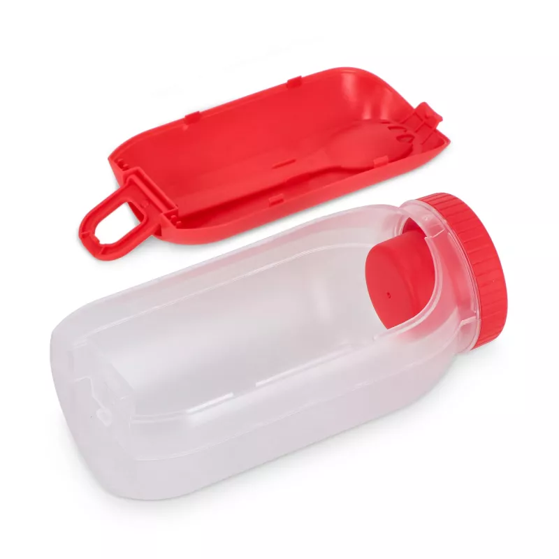 Pudełko na lunch z przegródką na sos, z łyżką i widelcem - czerwony (LT90427-N0021)