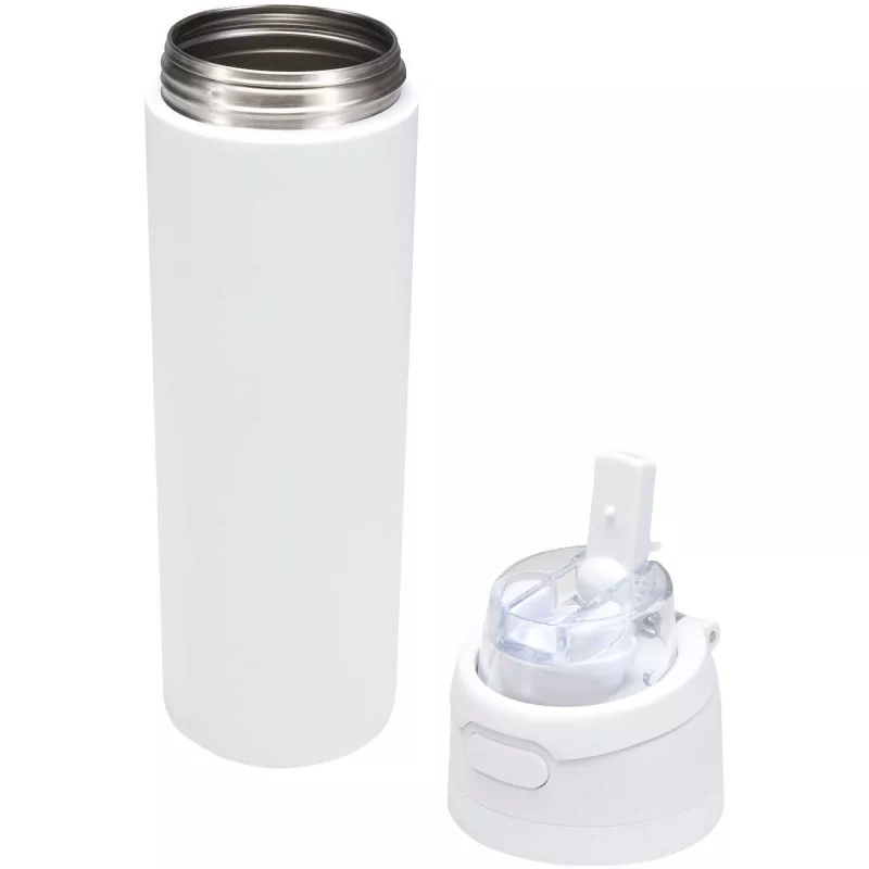 Bidon na wodę Theron 800 ml z jednowarstwowej stali nierdzewnej pochodzącej z recyklingu, certyfikowanej zgodnie z RCS, z pok - Biały (10095101)