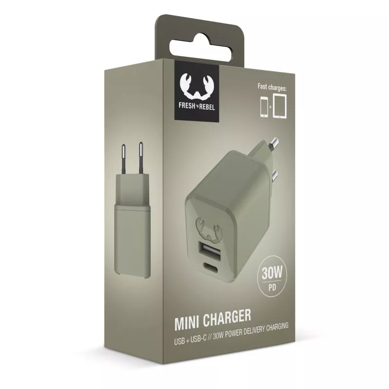 2WC30 I Fresh 'n Rebel Mini Charger USB-C + A PD // 30W - Dried Green (LT49407-N0049)