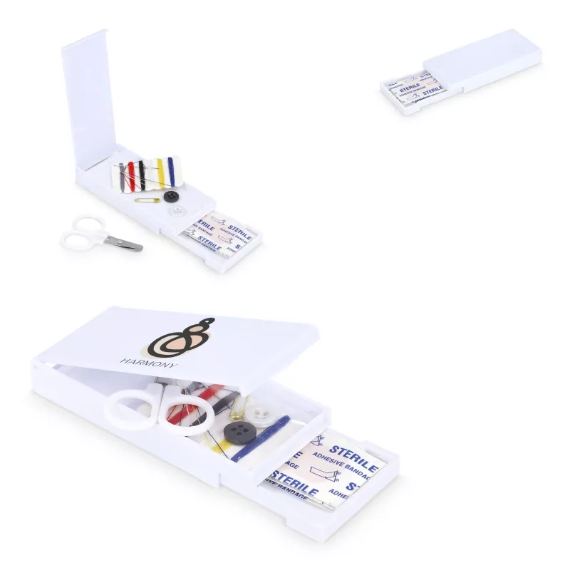 Zestaw podróżny do szycia i opatrunków w pudełku z PP - biały (LT92731-N0001)