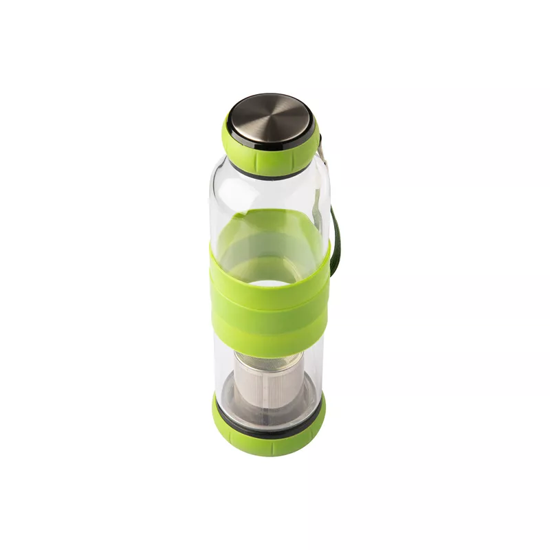 Szklana butelka z zaparzaczem do herbaty Sulmona 550 ml - zielony (R08268.05)