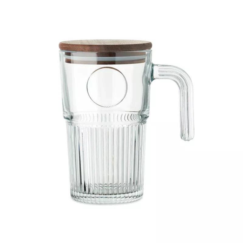 Kubek szklany z akacjową pokrywką 450 ml VITRIO JAR - Przezroczysty (MO2751-22)