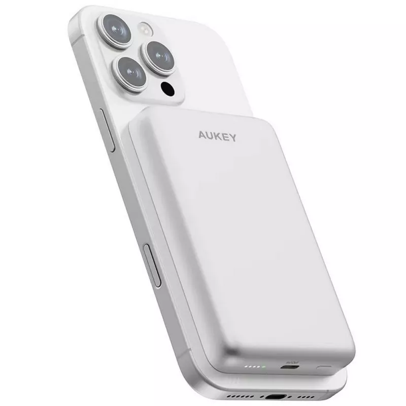 Magnetyczny, bezprzewodowy power bank 10000 mAh Aukey - srebrny (VAM12-32)