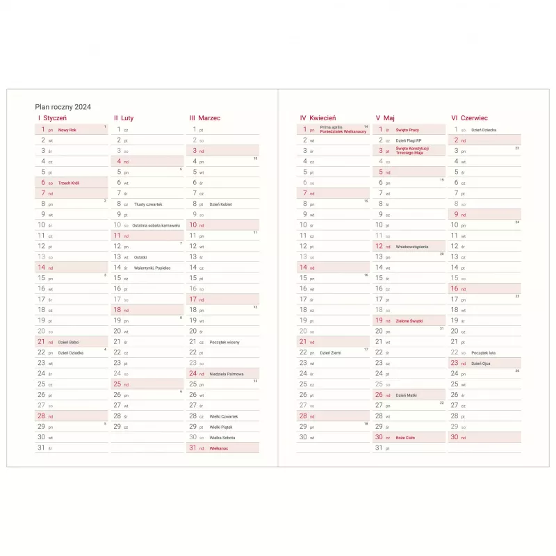 Kalendarz książkowy A5, dzienny, z registrami COMBO - różne kolory (KK-VCC-405RD)