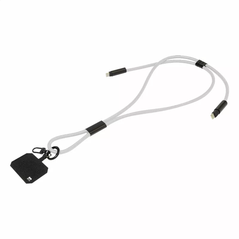 HolCharge smycz, uchwyt na telefon, kabel 60W RPET - biały (AP864133-01)
