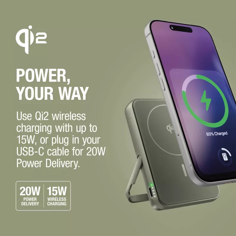 Fresh 'n Rebel Powerbank bezprzewodowy 10000 mAh kompatybilny z MagSafe - Dried Green (LT49745-N0049)