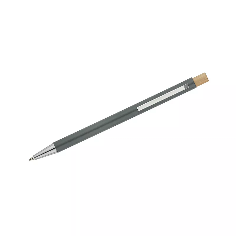 Długopis metalowy z bambusowym przyciskiem KIVO - szary (19732-14)