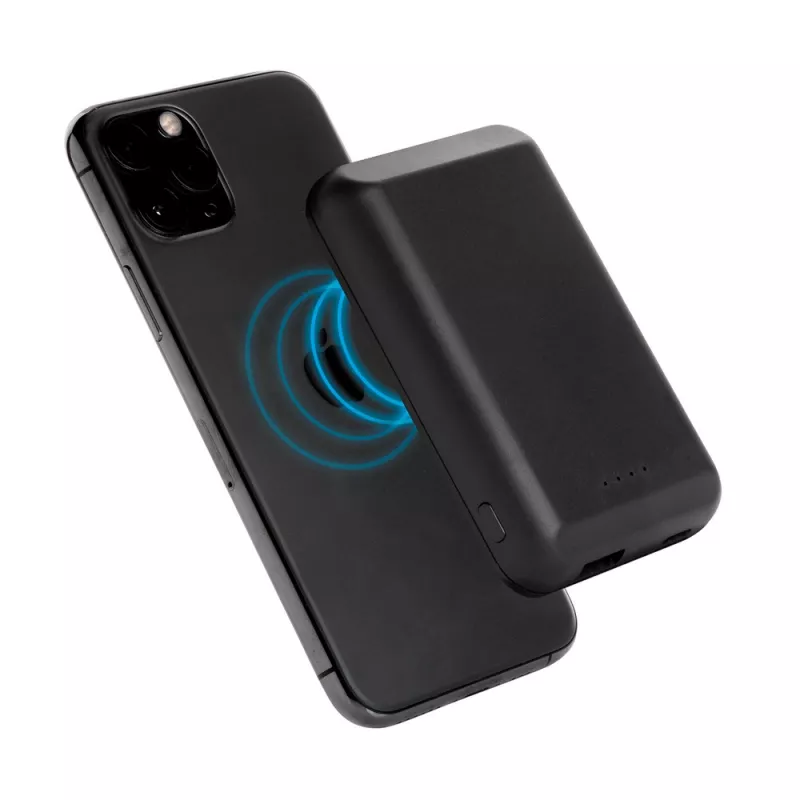 Magnetyczny, bezprzewodowy power bank 5000 mAh, 5W - czarny (P322.281)
