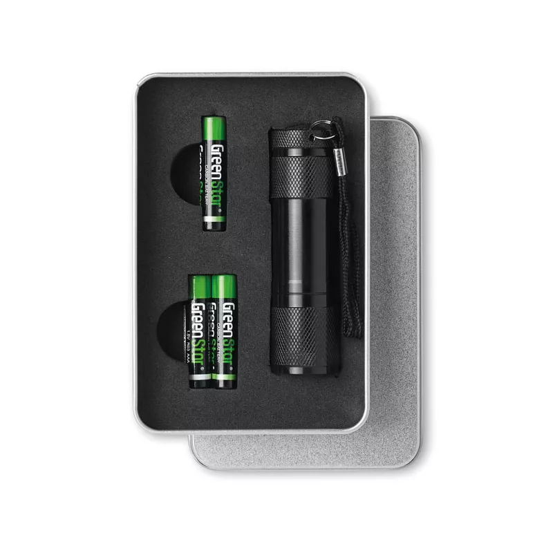 Latarka aluminiowa 9 LED w metalowym pudełku LED PLUS - Czarny (KC6860-03)