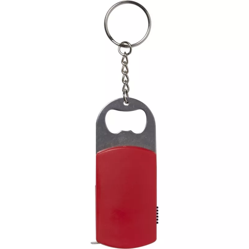 Brelok do kluczy, lampka LED, otwieracz do butelek, miara 1m - czerwony (V9458-05)