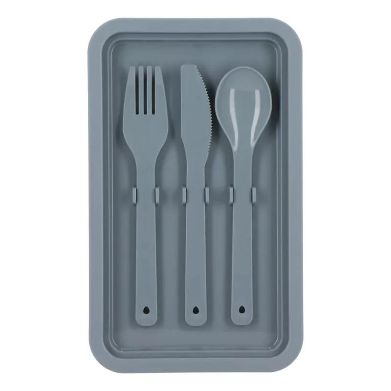 Dwupoziomowe pudełko na lunch z sztućcami - szary (LT90426-N0061)