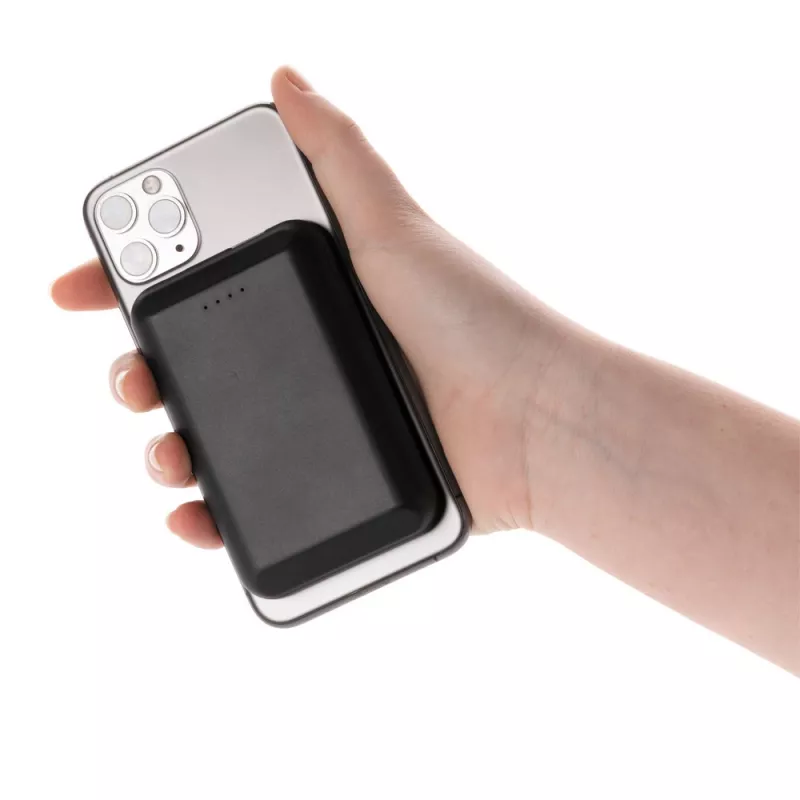 Magnetyczny, bezprzewodowy power bank 5000 mAh, 5W - czarny (P322.281)