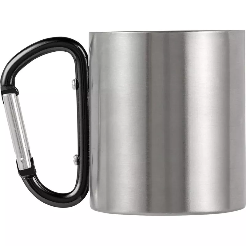 Metalowy kubek 185 ml z karabińczykiem - czarny (V0646-03)