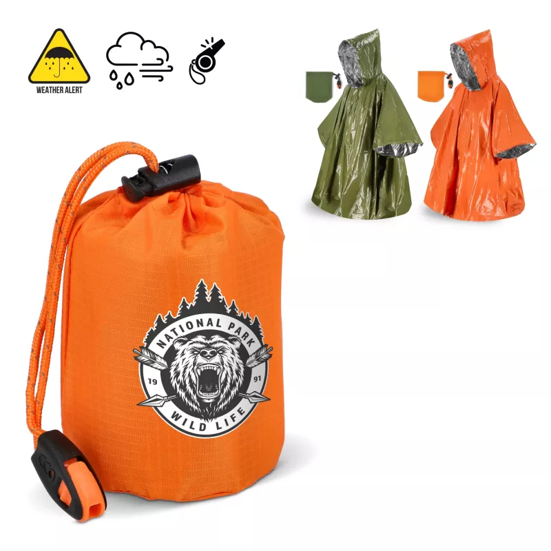 Ponczo termiczne 2 w 1 do survivalu na świeżym powietrzu - pomarańczowy (LT94581-N0026)