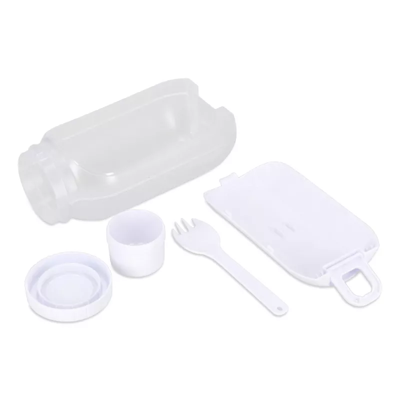 Pudełko na lunch z przegródką na sos, z łyżką i widelcem - biały (LT90427-N0001)
