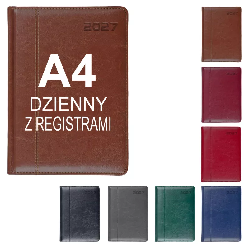 Kalendarz książkowy A4, dzienny, z registrami NEVRO - różne kolory (KK-VCN-720RD)