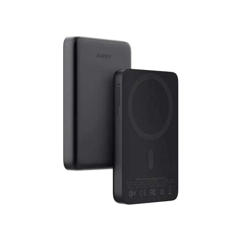 Magnetyczny, bezprzewodowy power bank 10000 mAh Aukey - czarny (VAM12-03)