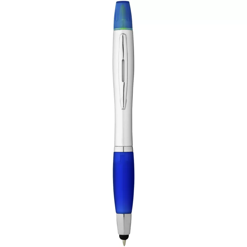 Długopis ze stylusem i zakreślaczem Nash - Błękit królewski-Srebrny (10658101)
