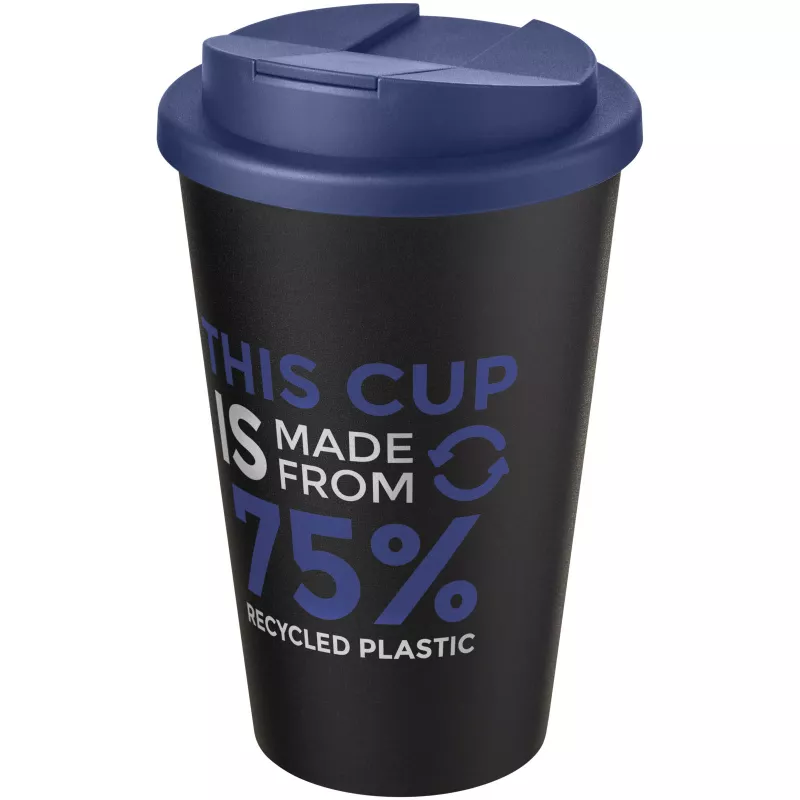 Kubek Americano® Eco z recyklingu o pojemności 350 ml z pokrywą odporną na zalanie - Czarny-Niebieski (21042552)