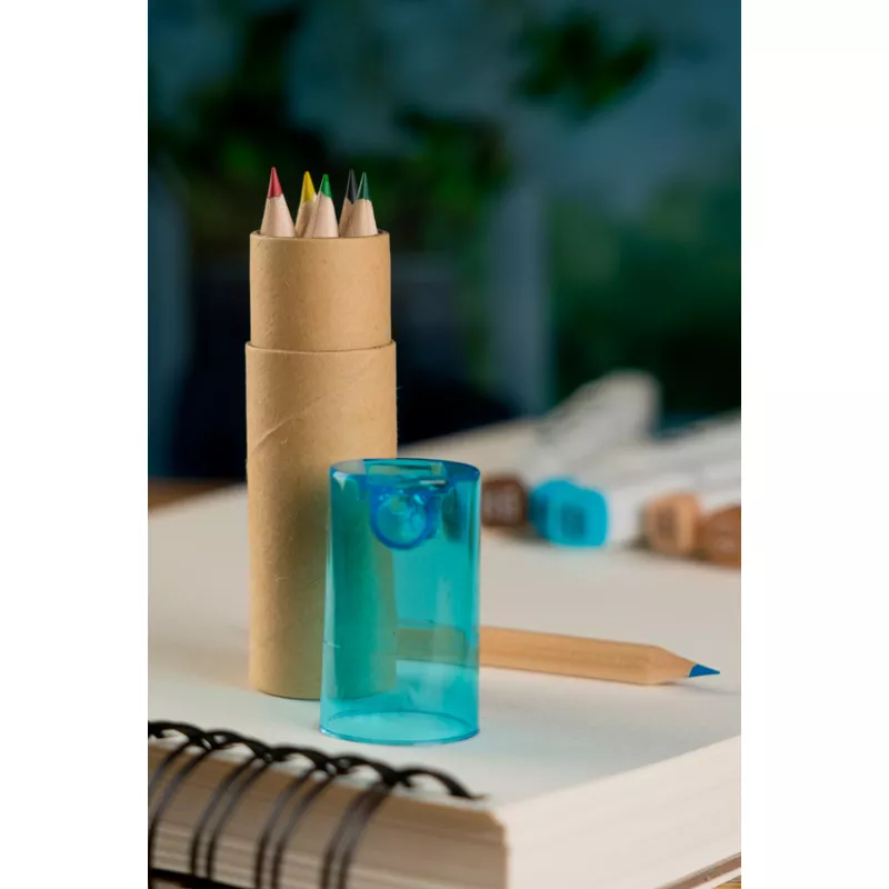 Kredki drewniane 6 kolorów BECKY w pudełku z recyklingu - niebieski (113204)