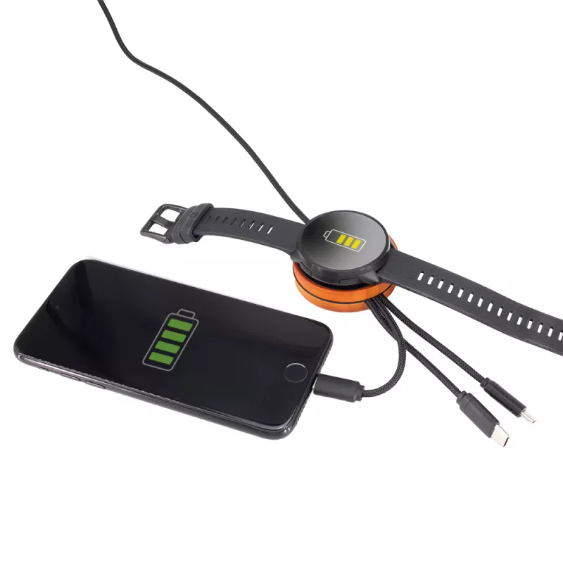 kabel z ładowarką indukcyjną 4w1 z podświetlanym logo w drewnianej obudowie - i5w - grey (EG060813)