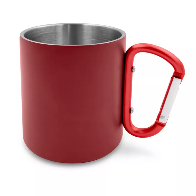Kubek ze stali nierdzewnej z recyklingu, z podwójnymi ściankami, z karabińczykiem Pari 280 ml - czerwony (V1405-05)