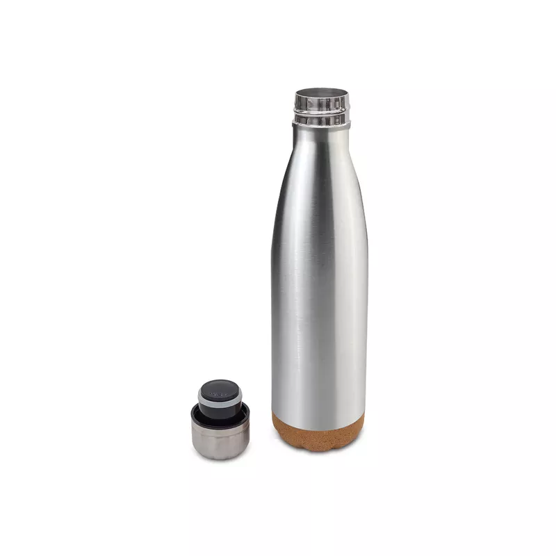 Reklamowa butelka próżniowa z korkowym spodem Jowi 500 ml - srebrny (R08445.01)