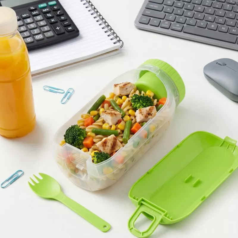 Pudełko na lunch z przegródką na sos, z łyżką i widelcem - jasnozielony (LT90427-N0032)