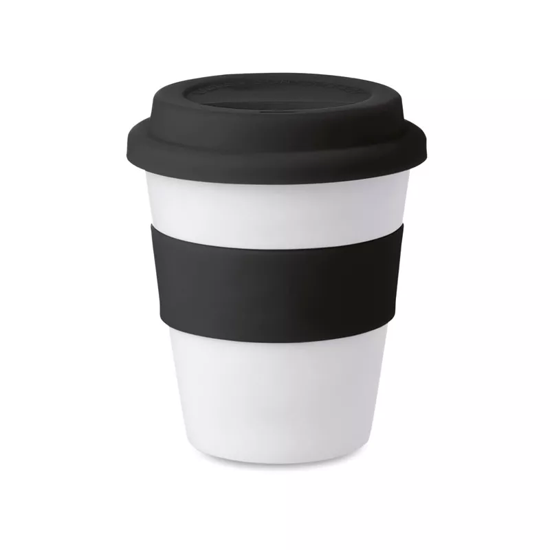 Kubek z PP z silikonową pokrywką 350 ml ASTORIA - Czarny (MO8078-03)