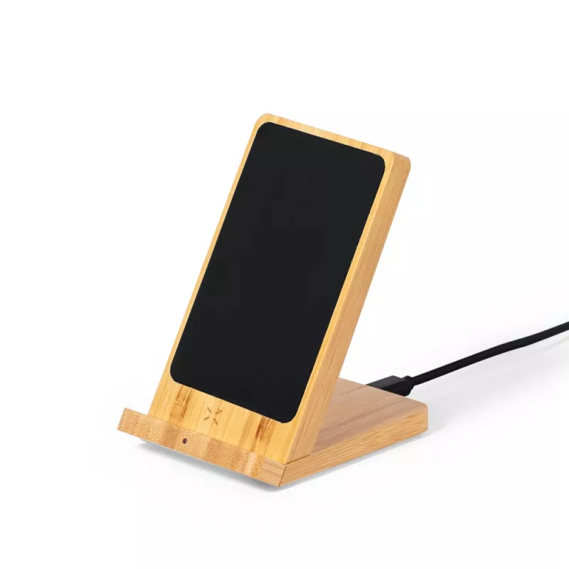 Bambusowa ładowarka bezprzewodowa 15W, stojak na telefon - neutralny (V1337-00)