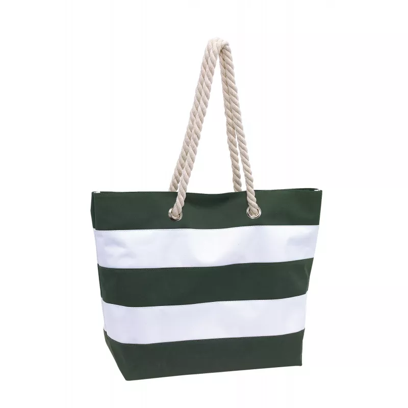 Zielono-biała torba plażowa w paski z własnym nadrukiem reklamowym