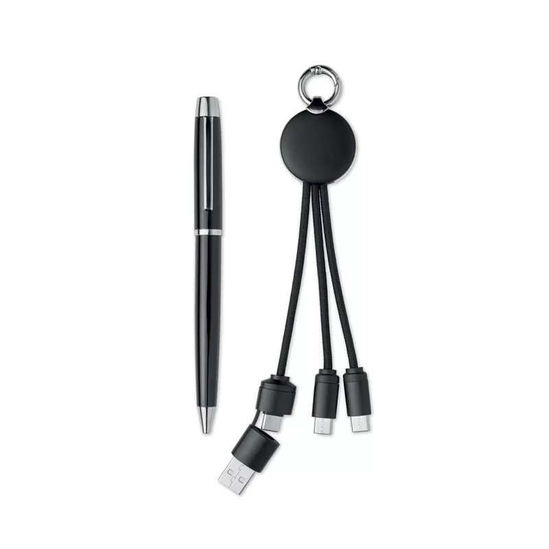 Zestaw długopis i brelok z kablem USB INTWOS - Czarny (MO3152-03)