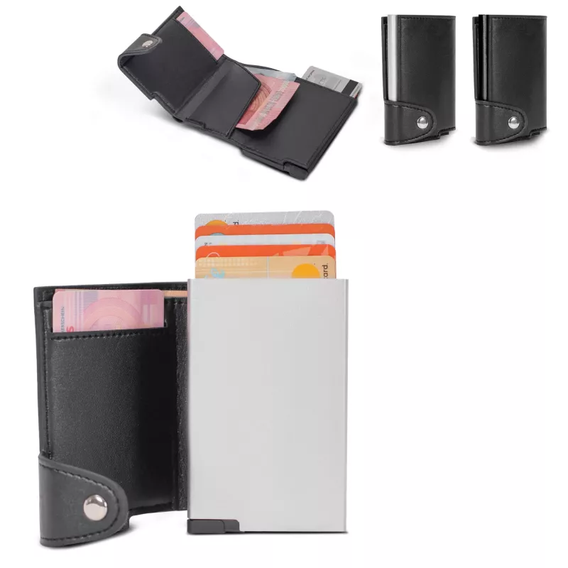 Etui na karty RFID z portfelem - czarno / srebrny (LT92190-N0205)