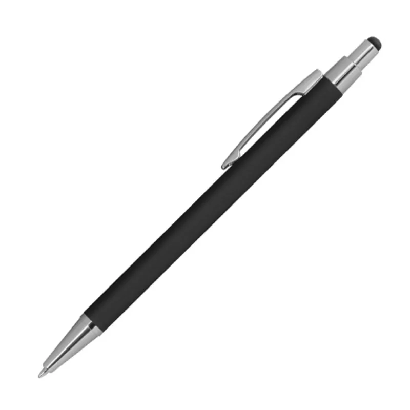 Długopis metalowy gumowany z touch penem - czarny (1096403)