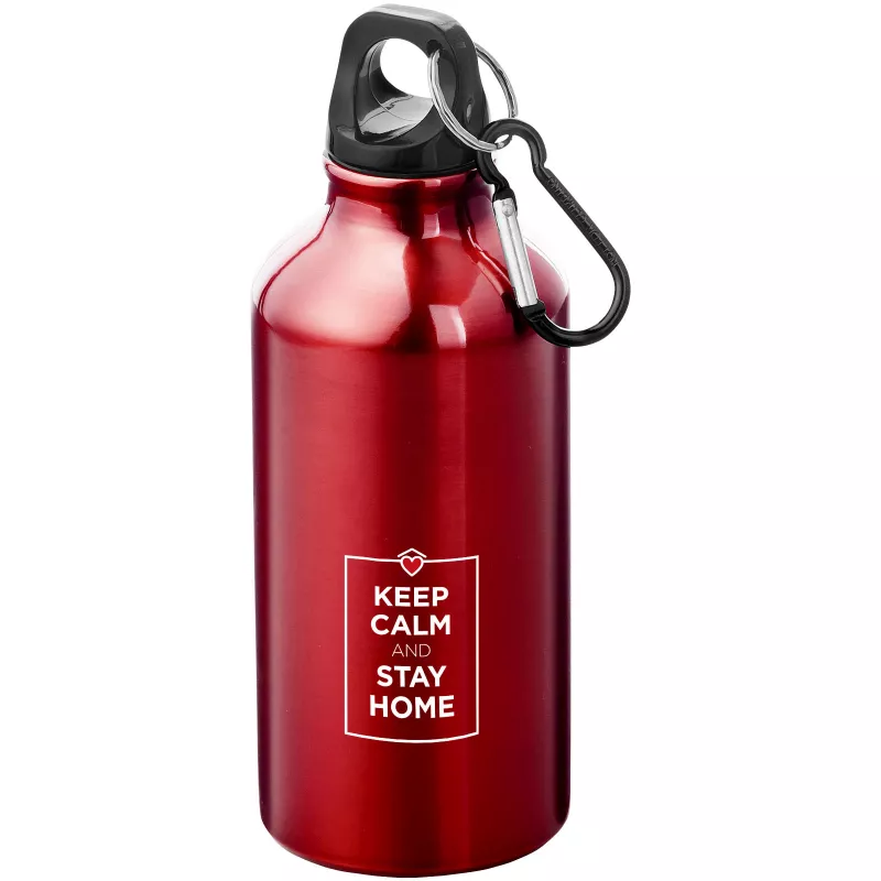 Butelka reklamowa 400 ml Oregon aluminiowa z karabińczykiem - Czerwony (10000205)