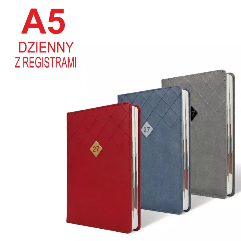 Kalendarz książkowy A5 DZIENNY z registrami LATTE - różne kolory (KK-VCL-705RD)