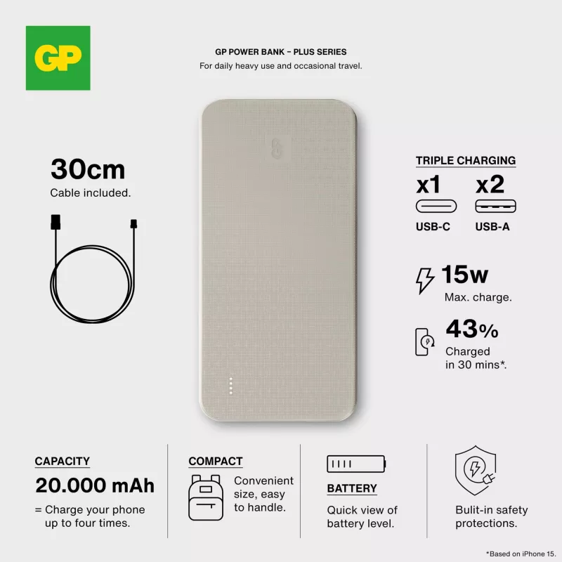 GP B+ Series Powerbank 20000 mAh - beżowy (LT45103-N0055)