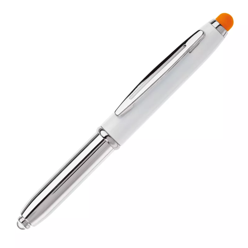 Długopis Stylus Shine z touch penem i z latarką - biało / pomarańczowy (LT87794-N0126)