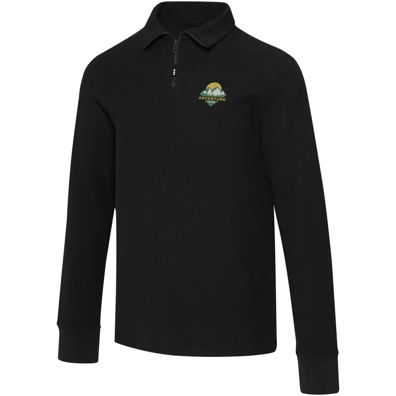 Zeus koszulka polo z zamkiem do połowy i długimi rękawami, uniseks - Czarny (39551-BLACK)