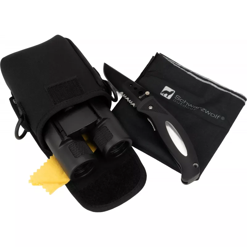 Zestaw lornetka, bandana, nóż CROSSET Schwarzwolf - czarny (F4800300SA303)