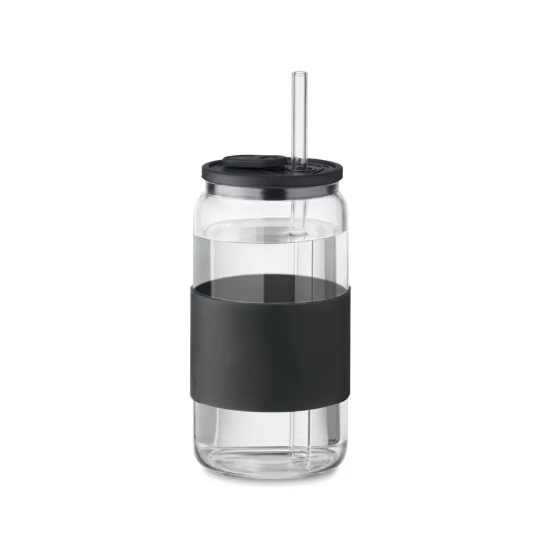 Kubek szklany borokrzemowy ze słomką 550 ml BOROSIP - Czarny (MO2506-03)