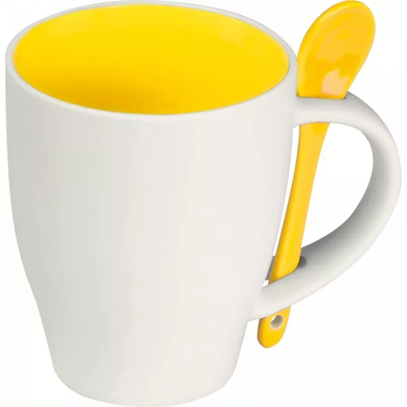 Kubek ceramiczny z łyżeczką 250 ml ARMANDO - żółty (8509508)