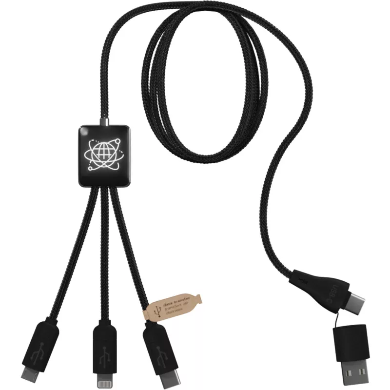Kabel 5 w 1 do ładowania i tranferu danych SCX.design C45 z podświetlanym Twoim logo  - Czarny (2PX08590)