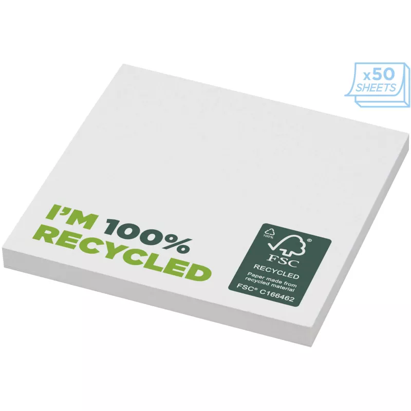 Karteczki samoprzylepne z recyklingu o wymiarach 75 x 75 mm Sticky-Mate® - Biały (21286-WHITE)