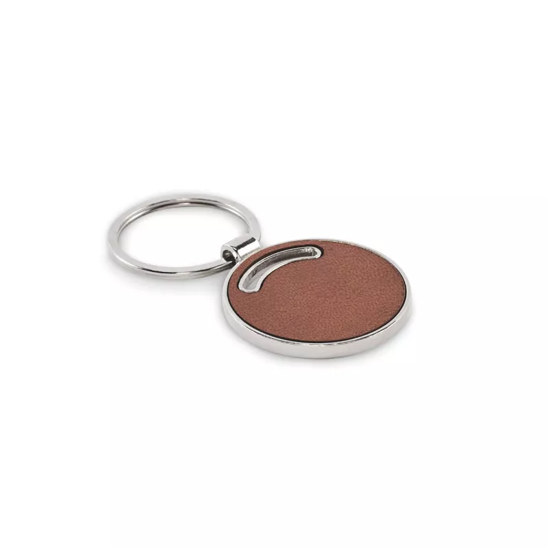 Brelok metalowy okrągły z wkładką PU LIRCLE - Brazowy (MO2537-01)