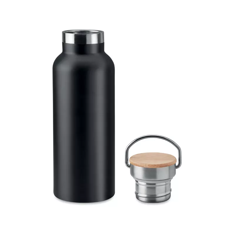 Termos dwuścienny z bambusową pokrywką 500 ml HELSINKI - Czarny (MO9431-03)